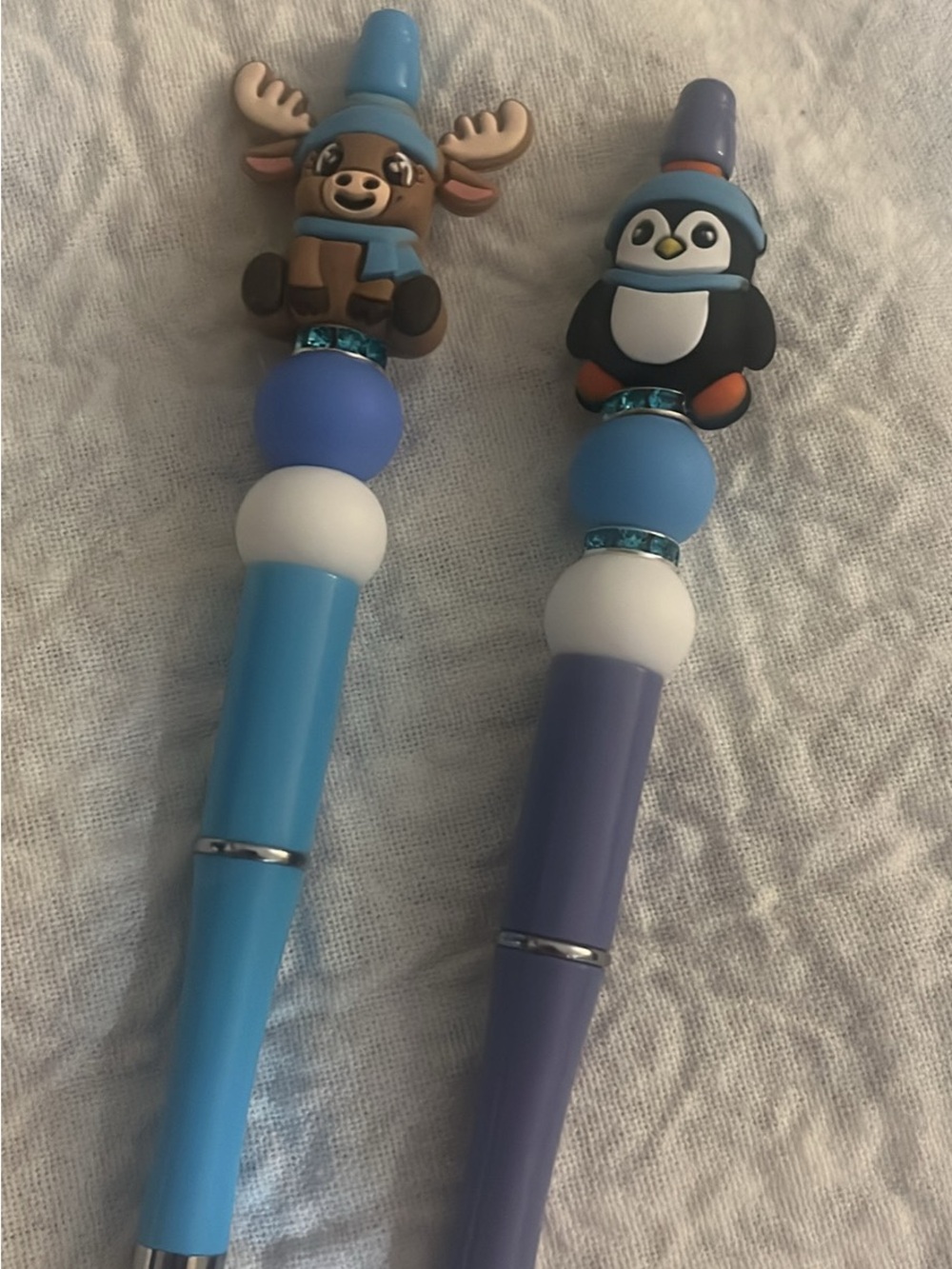 Cute Blue & Purple Penguin Moose Festive Winter Beaded Pens 30 Great Gift Idea